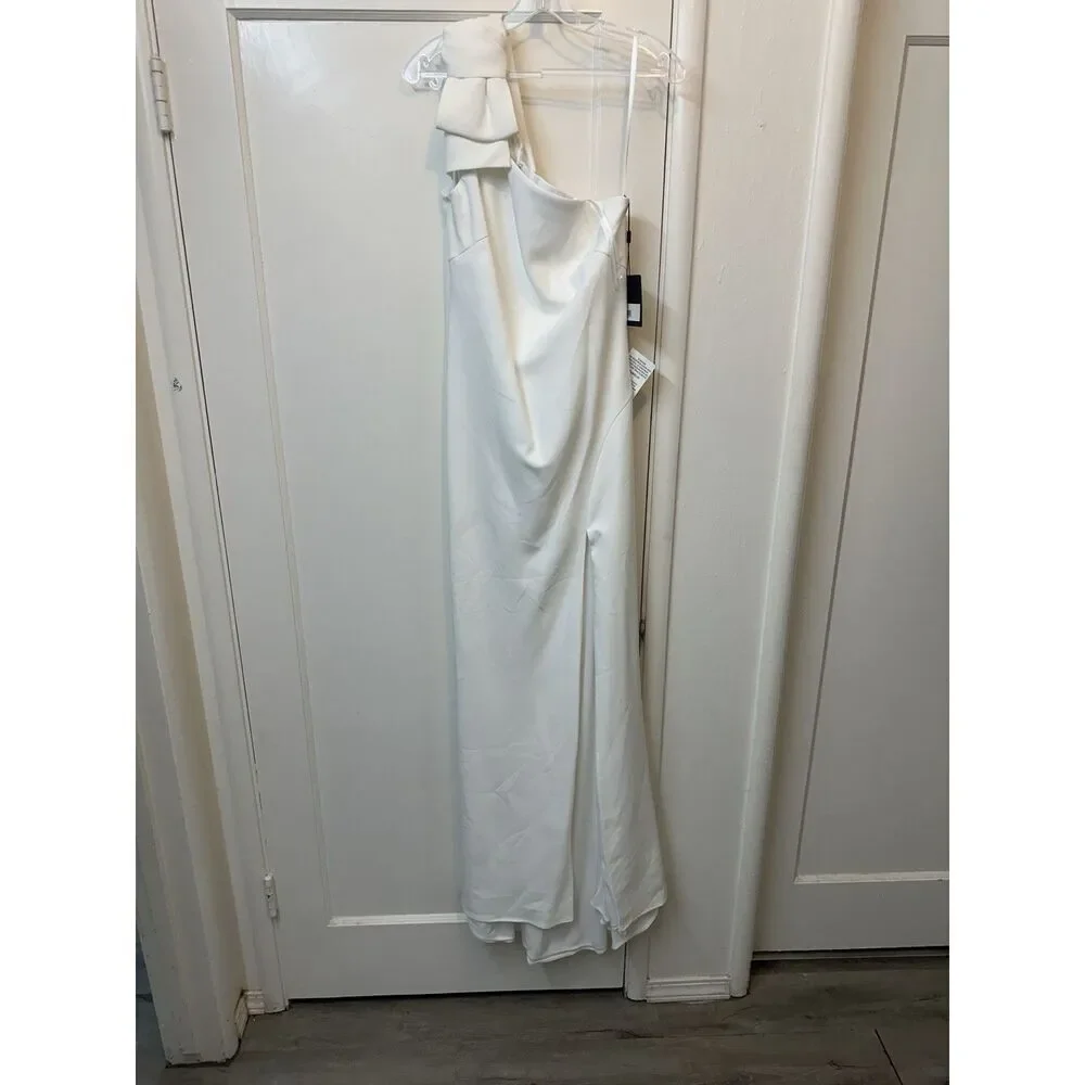 Ieena For Macduggal 26665‎ White Sz 10 Wedding Bride Shower Bridal Slit Bow